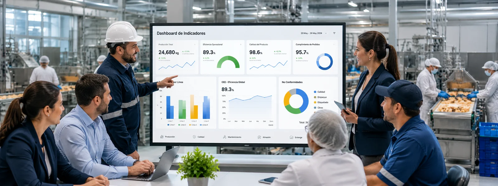 Equipo revisando dashboard de indicadores en tiempo real